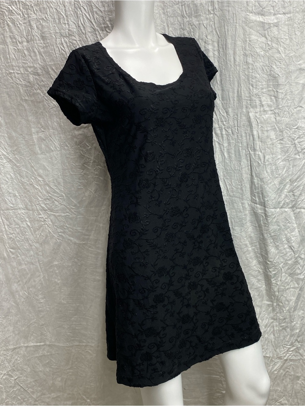 Vintage 90s All that Jazz Black Scoop Neck Mini Dress with Floral Lace